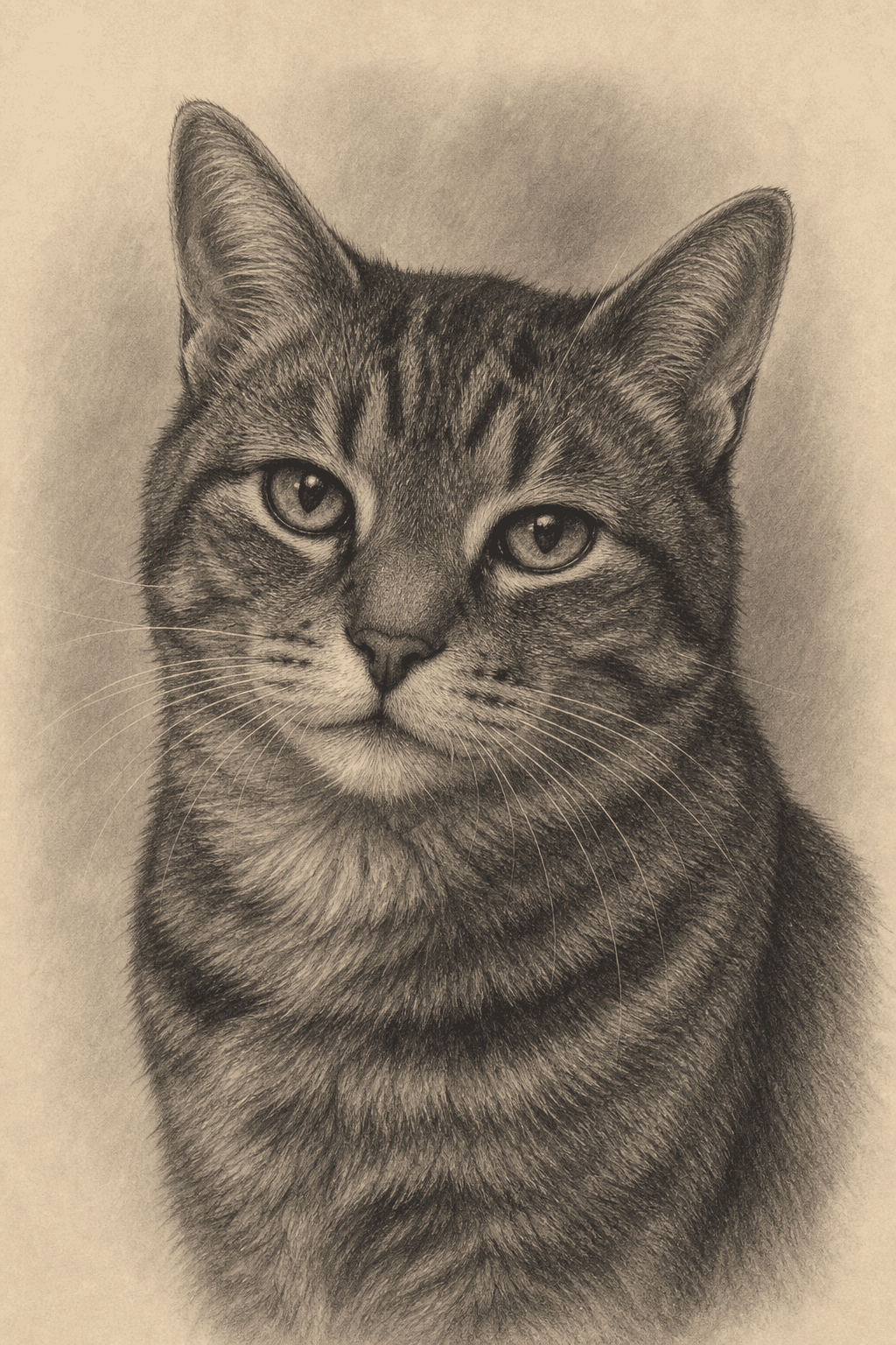 Charcoal: dignified graphite portrait on cream paper